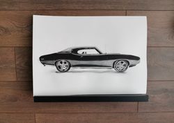 watercolor painting of a black retro car