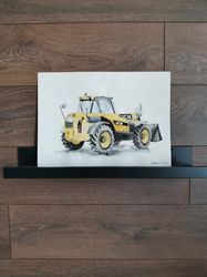 watercolor painting of a yellow tractor