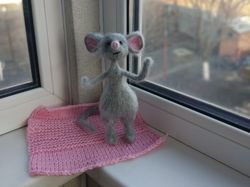 stuffed rat toy fragile stuffed animal cute gray mouse gift for lover of mice small mouse teddy art stuffed gray mouse