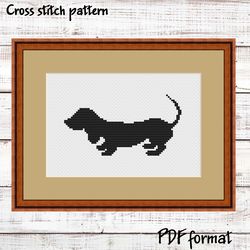 dachshund cross stitch pattern, silhouette sausage dog, easy cross stitch pattern, modern cross stitch, pattern beginner