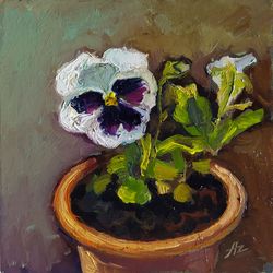 violet painting flower original art white flower oil painting still life