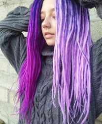 ombre lilac dreadlocks smooth classic synthetic dreadlocks extensions, fake dreads double ended dreads, de dreads set.