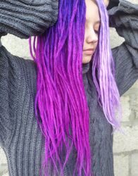 ombre purple dreadlocks smooth classic synthetic dreadlocks extensions, fake dreads double ended dreads, de dreads set.