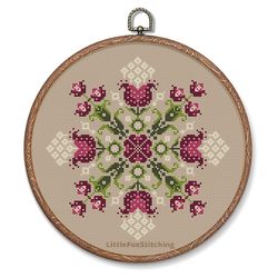 pillow round flowers ornament 5 cross stitch