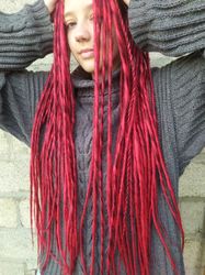 ariel ombre red dreadlocks smooth classic synthetic dreadlocks extensions, fake dreads double ended dreads, de dreads