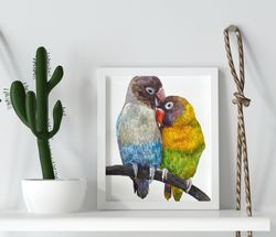 parrots - whispering birds original hand-painted watercolor painting unique