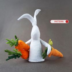 bunny rabbit with carrot toy sewing pattern , easter decor for tiered trays , felt ornaments for easter tree