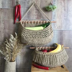 basket wall jute kitchen storage fruit basket eco-friendly zero waste storage of vegetables fruit hammock rustic style