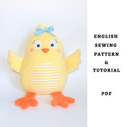 pdf sewing pattern Сhick soft toy stuffed animal  easter ornament diy