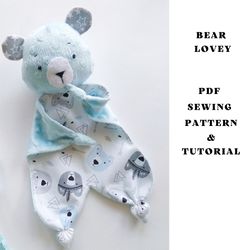 pdf sewing pattern bear lovey, security blanket, digital download