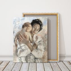 mother painting original canvas art mother and baby artwork son painting original painting by myfoxyart