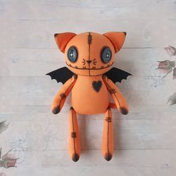 halloween stuffed animal handmade - cat with bat wings