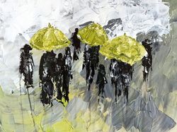 rain  painting abstract people artwork umbrella oil painting 11 by 16 by svitlana verbovetska