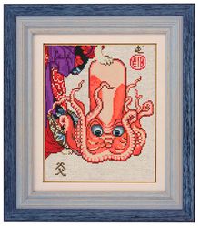 octopus, cross stitch pattern 98x120, utagawa kuniyoshi engraving detale