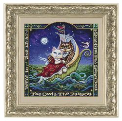 the owl & the pussycat went to sea in a beautiful pea green boat, cross stitch pattern 160x163