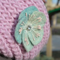 Turquoise Flower Pin/felted Brooch/turquoise Jewelry/mint Pin/flower Brooch