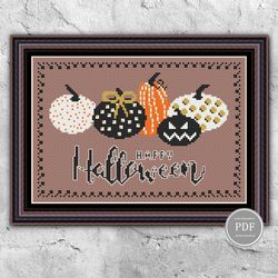 happy halloween sampler cross stitch pattern pdf funny pumpkins digital file instant download 165