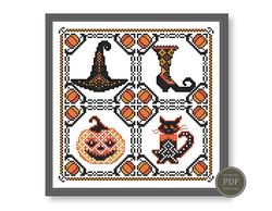 sampler halloween cross stitch pattern spooky halloween pdf file instant download 1124