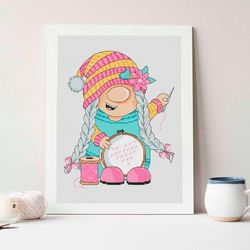 embroiderer,  gnome cross stitch, cross stitch pattern, funny cross stitch