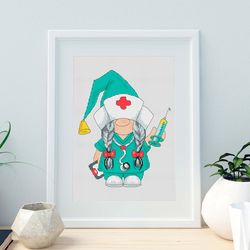 nurse gnome, cross stitch pattern, medical cross stitch, healthcare cross stitch, counted cross stitch