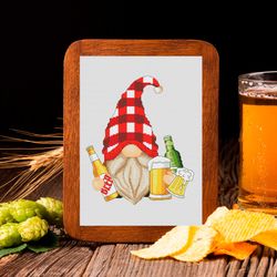 beer gnome, cross stitch pattern, gnome cross stitch, counted cross stitch