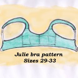 wireless bra pattern, julie, sizes 29-33, plus size bra pattern, cotton bra pattern, linen bra pattern, bra pattern plus