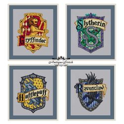 set crests hogwarts house cross stitch pattern pdf modern fantasy cross stitch magic young wizard school