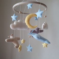 baby mobile boy, crib mobile airplane nursery decor, sky mobile baby, baby shower gift, pregnancy gift, newborn gift