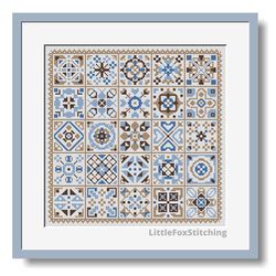 sampler majolica ornament cross stitch pattern 25 squares