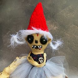 creepy doll .  handmade doll . rag doll . halloween . goth christmas .