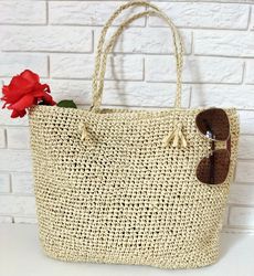 Large Straw Tote Crochet Raffia Bag Straw Beach Bag Summer Tote Bag Woven Bag | Studio Knitted Bags +