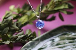 handmade real cornflowers pendant necklace - unique cornflowers resin flowers ball necklace - real blue boho necklace -