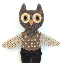 owl boy, handmade wool toy, plush stuffed bird