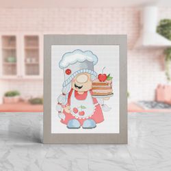 baker, cross stitch pattern, baking cross stitch, gnome cross stitch, kitchen cross stitch, cross stitch pattern pdf