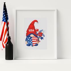 patriotic gnome, cross stitch pattern, counted cross stitch