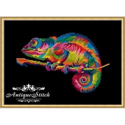 rainbow chameleon cross stitch pattern pdf funny animal color