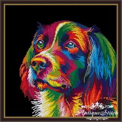 rainbow dog cross stitch pattern pdf modern funny animal color