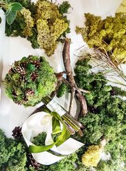 wedding bouquet stabilized green moss cones rustic wedding forest style