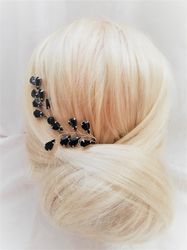 black crystal hair pins, bridal hair pin, gothic wedding hair pin, set of 3 pins, black crystal hair accessories