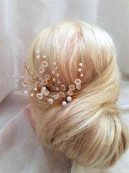 wedding hair pin, white flower hair pin with flexible twigs, wedding accessories, wedding hair pins flowers