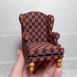 dollhouse miniature armchair 1:12,  dollhouse chair with pillow