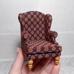 Dollhouse Miniature Armchair 1:12,  Dollhouse Chair with pillow