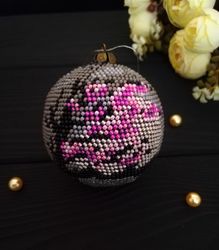 christmas decor , interior ball , ball of beads , cherry blossoms , handmade
