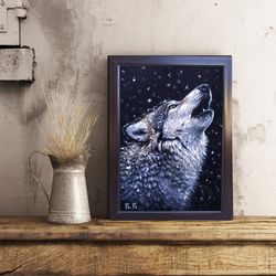 wolf painting original art animal wall decor 30x20 cm