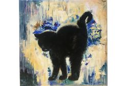 black cat oil painting on canvas 12x12 inches animal art kitten artwork