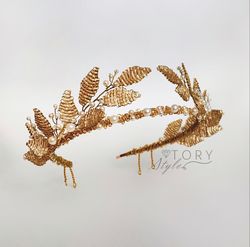 gold greek tiara, bride gold tiara,wedding crown, wedding greek crown,leaf headpiece, gold leaf crown, gold headpiece