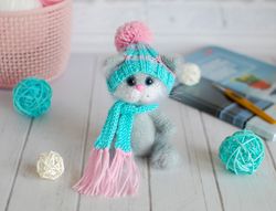 handmade crochet toy cat. cute stuffed gray cat.