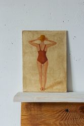 original oil painting on canvas on cardboard "the swimmer" (13*18 cm).