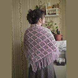 crocheted shawl cottagecore aesthetic knitted shawl wool shawl triangular shawl