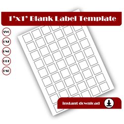 1 inch square template, square sticker template, square label template, svg, dxf, pdf, psd, png, 8.5x11 sheet printable